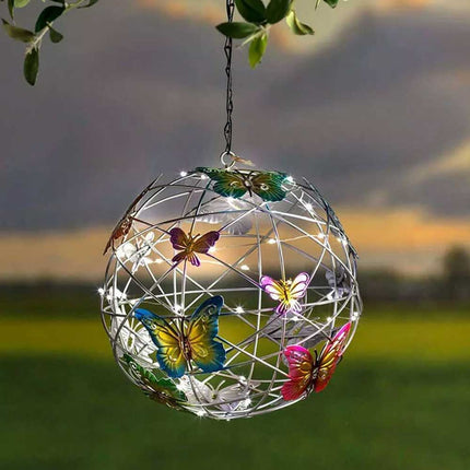Hanging Butterfly Pendant Solar Power Light Mesh Orb Outdoor Yard Garden Decor