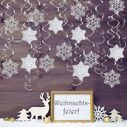 35pcs/set Snowflake Swirls – Festive Christmas Party Foil Hanging Decorations, Sparkling Ceiling Ornaments Perfect as Holiday Gift