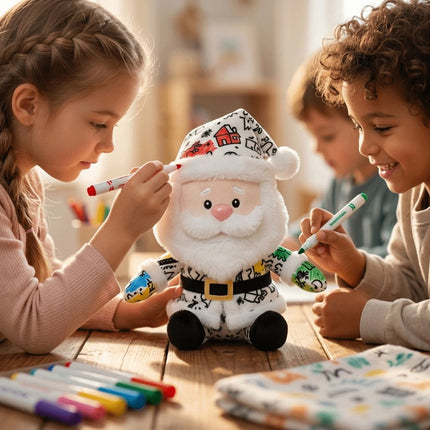 DIY Paintable Blank Santa Claus Plush Toy, Unpainted Christmas Stuffed Doll for Hand‑Painting Craft Project