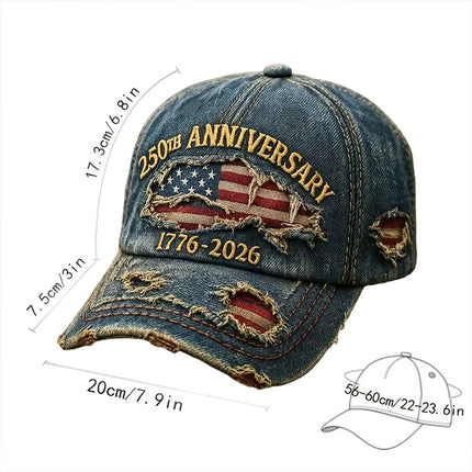 250th US Anniversary Denim Baseball Cap – 1776–2026 Patriotic Simulation Print