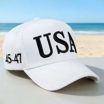 Adjustable USA Flag Baseball Cap 45-47 Embroidered Strapback Hat for Everyday Wear