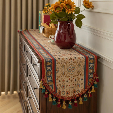 Retro Jacquard Table Runner with Tassels – Elegant Long Strip Home Decor Table Cover, 40*180cm