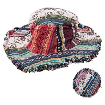 Handmade Multicolor Mushroom Pattern Hemp Fedora Hat with Hidden Pocket