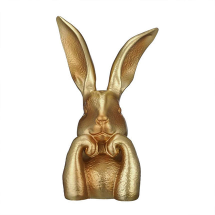Spring Rabbits Easter Decoration, 8 Inch Vintage Gold Resin Bunny Statue, Home Decor & Gift