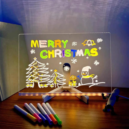 DIY Light-Up Rewritable Acrylic Message Board - 30x20CM, 7 Pens Included | Kids’ Drawing & Writing Lamp