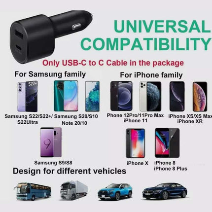 60W Samsung Super Fast Charging Dual Car Charger (45W+15W) 2 Port USB-C & USB-A