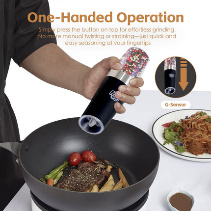 2 Pack Electric Salt & Pepper Shakers – Gravity Operated Spice Grinders