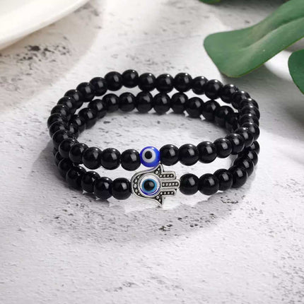 2Pcs Hamsa Evil Eye Bracelet Turquoise Beaded Sets Women Men Lucky Jewelry Gifts