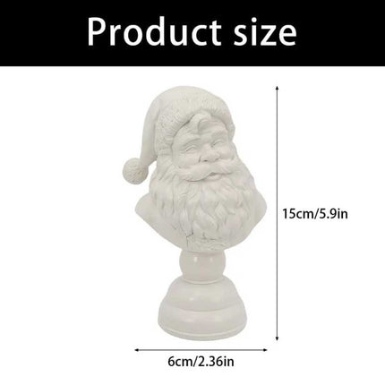 Christmas Tabletop Santa Bust Decoration - 15cm White Resin Santa Claus Head Statue