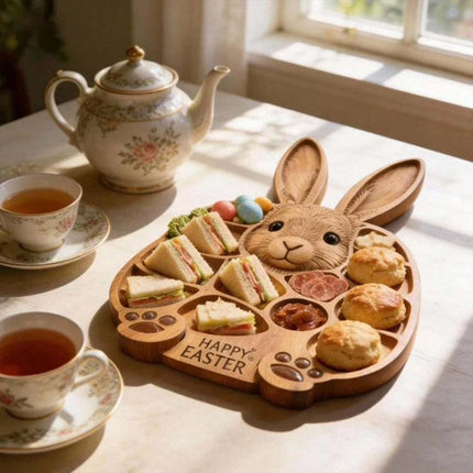 Easter Bunny Wooden Serving Platter, Ideal Gift, Easy to Clean, 14" X 14", Kitchen Essentials