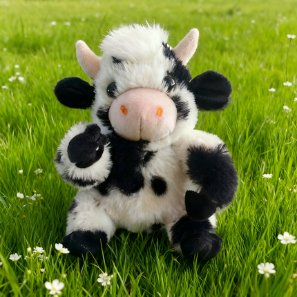 Fluffy Plush Farm Animal Toys - Black-White Cow, Pink Pig & Brown Highland Cow Plush Stuffed Dolls
