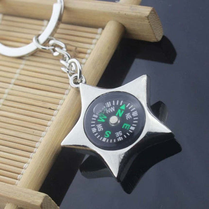 Metal Compass Key Chain Chrome Keyring Pendant Fashion Accessory Gift