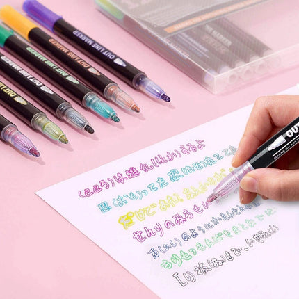 12 Colors Drawing Double Line Outline Pen Highlighter Marker Pens For School