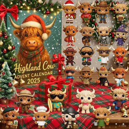 2025 2D Highland Cow Advent Calendar – 24-Day Surprise Box, Christmas Decoration