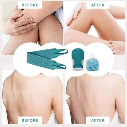 3-in-1 Exfoliating Body Scrubber Set – Back Scrubber, Bath Glove & Shower Loofah