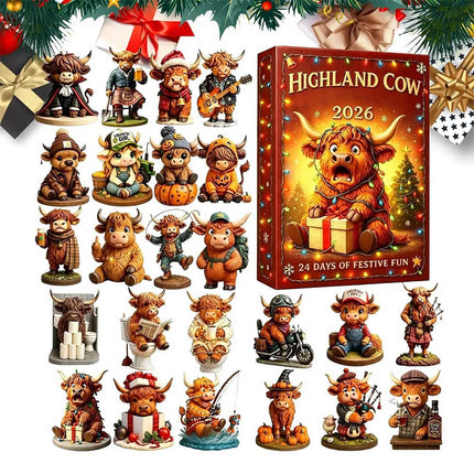 Highland Cow Christmas Advent Calendar 2026 24 Day Countdown Acrylic 2D Figure Gift