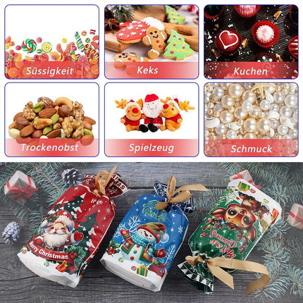 50PCS Christmas Wrapping Bags - 3 Cute Patterns Festive Gift Bags for Christmas Day, 15X23CM Portable Gift Bags Perfect for Holiday Presents