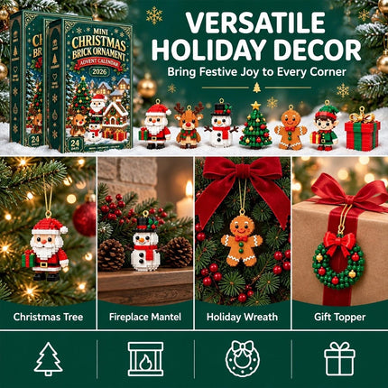 Mini Christmas Brick Ornament Advent Calendar 2026, 24 Days PVC Hanging Ornaments for Christmas Tree & Wreath Decor