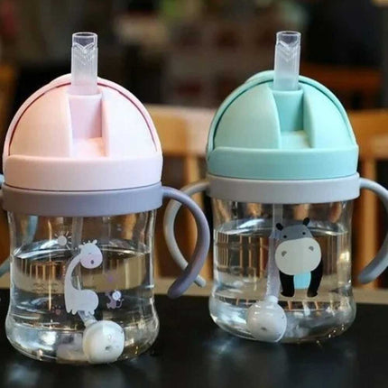 250ml Baby Cup with Straw Bottle Drinking Water Kids Sippy Cup Handle Toddler Feeder