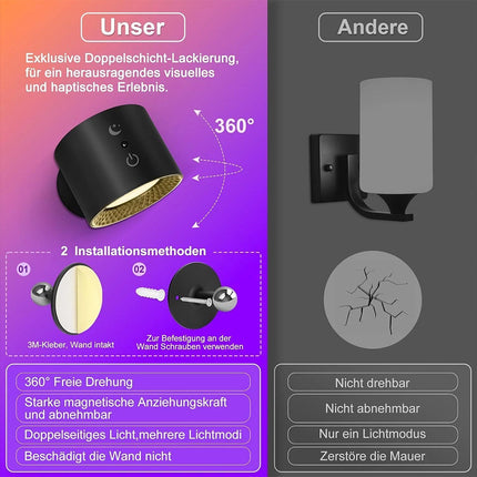 Rechargeable RGB LED Wall Sconce Lights, Magnetic Wall Mounted Night Lamp with Remote Control