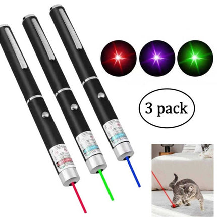 3x Laser Pointer Pen Green Purple Red Light Visible Beam For Cat Dog office Pet