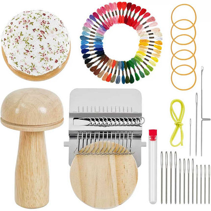 Mini Darning Loom & Mushroom Knit Patch Kit – DIY Weaving Repair Tools for Handcraft