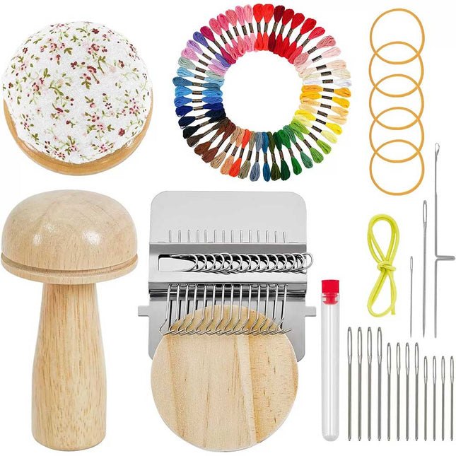 Mini Darning Loom & Mushroom Knit Patch Kit – DIY Weaving Repair Tools for Handcraft