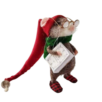 Handmade Needle Felted Mouse Doll - Finished Christmas Decoration, Cute Festive Mouse Ornament for Holiday Home Decor