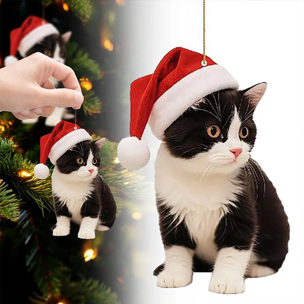 5X Cute Cat Christmas Tree Hanging Ornaments - 2D Acrylic Cat Lover Decorations