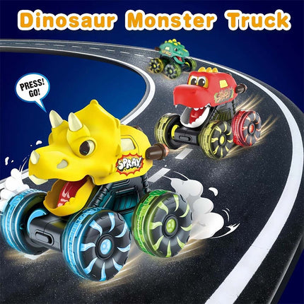 3X Dinosaur Light Up Monster Truck Toys, Press and Go Car Play Set, Fun Gift for All Ages