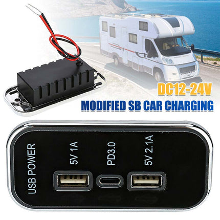 12V-24V Car Charger DUAL USB+PD Adapter Power Socket Charging 3 Ports Panel 36W