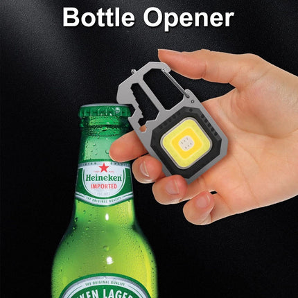 1x  Magnetic COB LED Keychain Torch - USB Rechargeable Mini Work Light for Outdoor and Repair