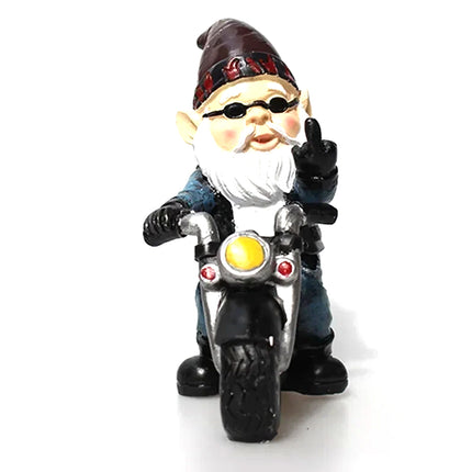 Naughty Gnome Riding Motorcycle Statue Funny Resin Crafts Home Garden Decoration