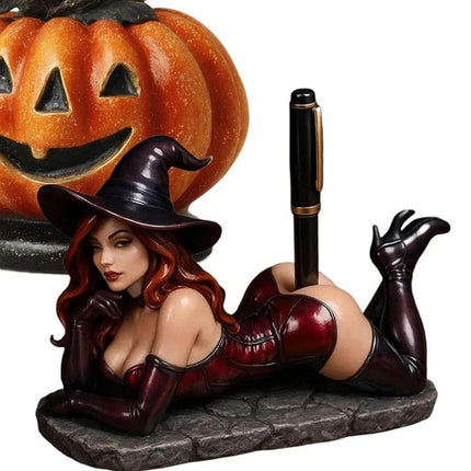 Funny Witch Figurine Pen Holder, Sexy Witch Statue Desk & Bookshelf Decor