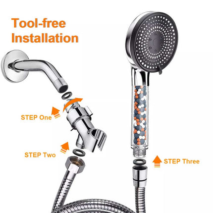 Deluxe 5 IN 1 Filtered Shower Head High Pressure 5 Modes Hard Water Mineral Bead