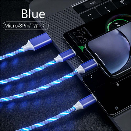 4Pcs 1M LED Flowing Light Charging Cable, 3 in 1 Multi Connector Charger Cord