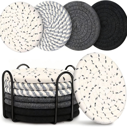 8Pcs Non-Woven Drink Coaster Set, Non-Slip Heat Resistant Cup Mats with Decorative Iron Frame
