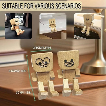 New Shaking Wooden Man Figure Decoration with 12 Magnetic Expressions Fun Swinging Desktop Ornament