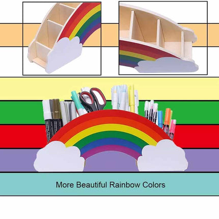 Rainbow Wooden Desk Organiser, DIY Pen & Pencil Holder with Phone Storage Compartment