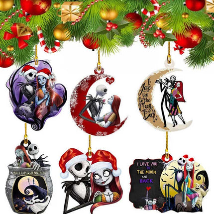 6 Pack The Nightmare Before Christmas Jack &Sally on Tombstone Xmas Tree Pendant