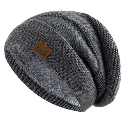 Unisex Slouchy Winter Hat – Fur-Lined Warm Beanie for Men and Women, Casual Knitted Style