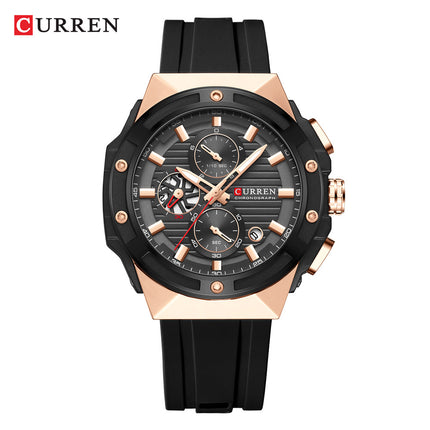 Men's Military Style Wristwatch, Calendar Display Silicone Strap Sports Watch for Boys 8462