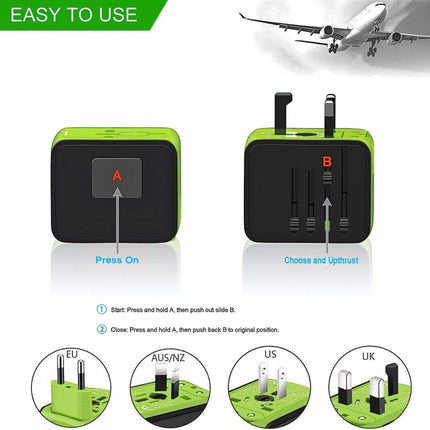 FAST 3.4A Universal Travel Adapter 3 USB &Type-C Outlet Converter Plug Power