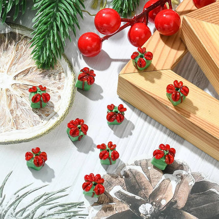 10Pcs Christmas Green Gift Box Shaped Lampwork Glass Beads, DIY Jewellery Making Accessories