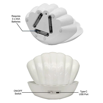 7 Colour Changing LED Clam Shell Mood Light White Glitter Table Lamp