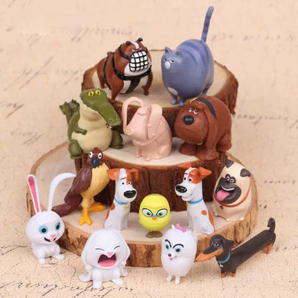 14 Pcs Pet Animal PVC Figurine Set, Rabbit Dog Cat Mini Action Figures, Christmas Kids Gift