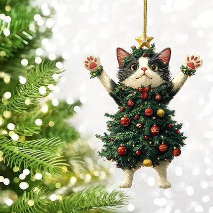 2x Cute Cat Acrylic Hanging Ornaments - Christmas Tree Pendants & Holiday Decor