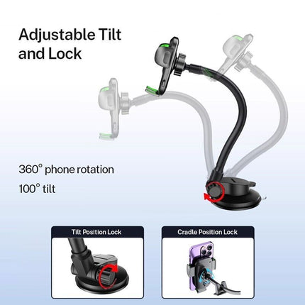 Gooseneck Phone Holder Suction Mount for Car Windscreen or Dashboard Long Arm