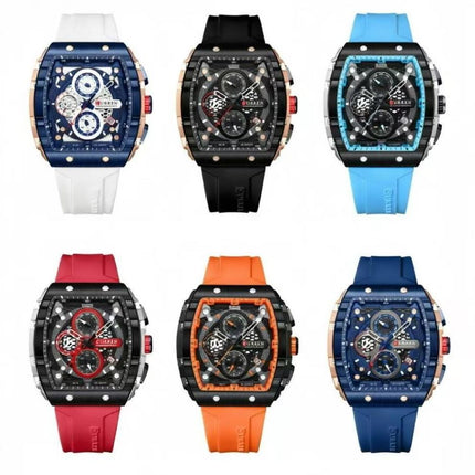 Men's Quartz Chronograph Wrist Watch, 3ATM Water Resistant, Silicone Strap Casual Sports Watch