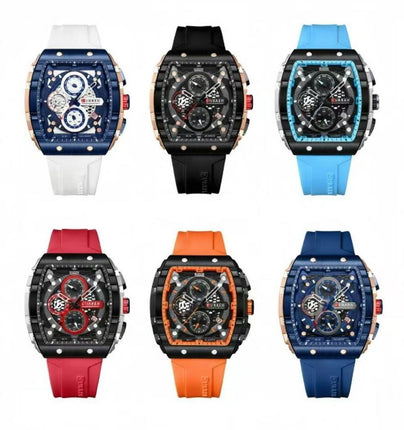Men's Quartz Chronograph Wrist Watch, 3ATM Water Resistant, Silicone Strap Casual Sports Watch